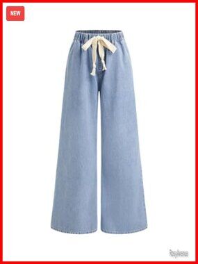 CIDER Drawstring Baggy Jeans Mid Waisted Wide Leg Pockets